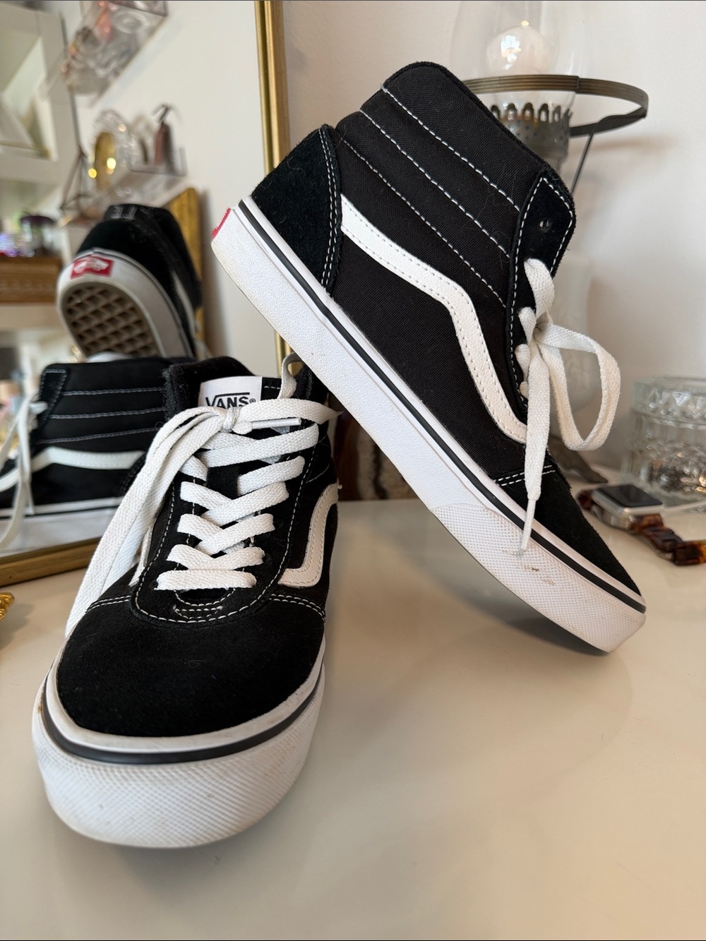 Vans Black & White Mid-Top Skate Shoes